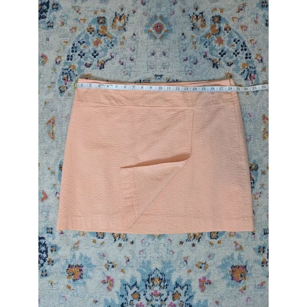Vineyard Vines Women's Peach Seersucker Faux Wrap‎ Mini Skirt in Pink Shell - 14